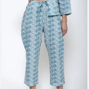 DOMI Forget Me Not Classic PJ Pants 100% Organic Cotton Blue Floral Pajamas XS